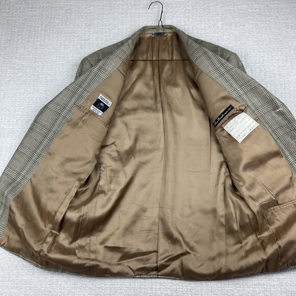 Alberto Cardinali Italy Made Wool Golden Brown Plaid Blazer Sport Coat Sz 50 - Picture 11 of 16